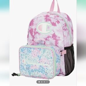Champion Pink Munch Backpack/ Insulated Lunch Combo, Tie Dye/Floral